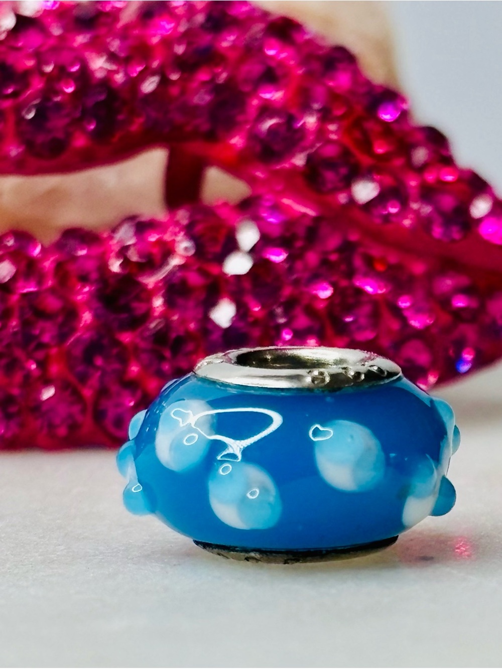 Pandora Blue Glass Charm with Baby Blue Raised Orbs